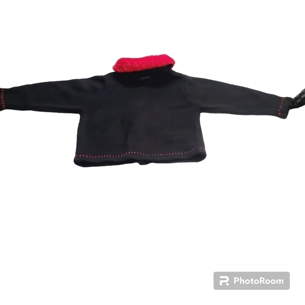 Vintage 90s Y2K Black Scotty Dog Red Faux Fur Collar Sweater 18 months